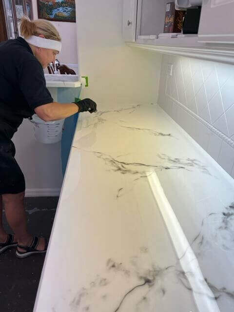 White Marble with grey veining epoxy countertops